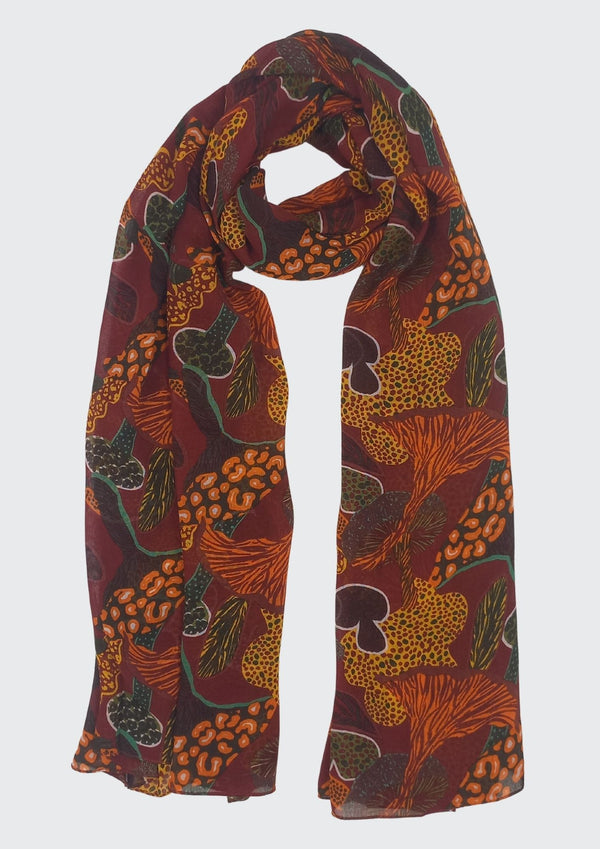 Colorful Skin With Mushrooms Print Scarf (SE-2918_Bordo)